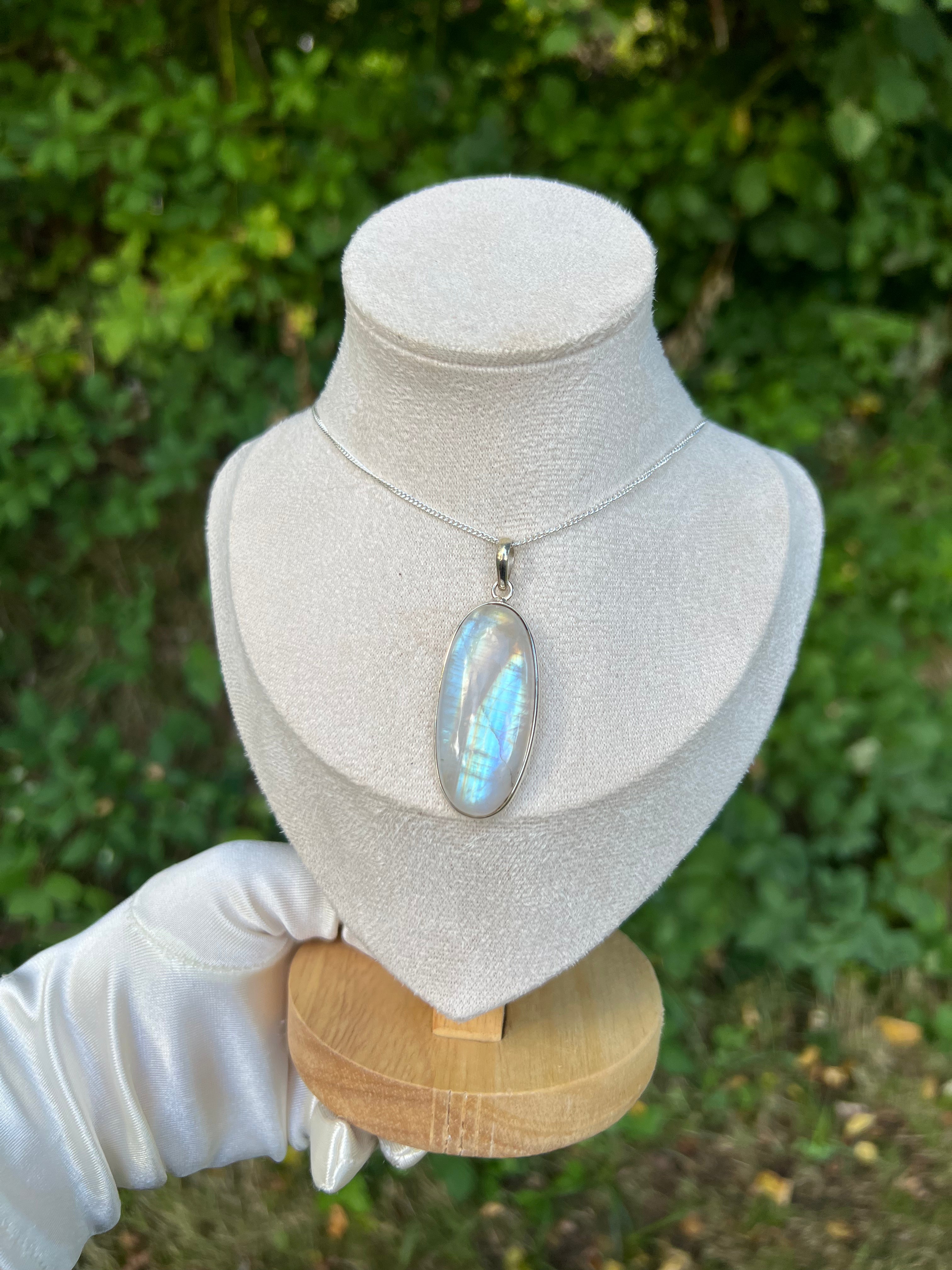 Zenvya - Regenboog Maansteen Ketting No 19 - One of a Kind - 925 zilver