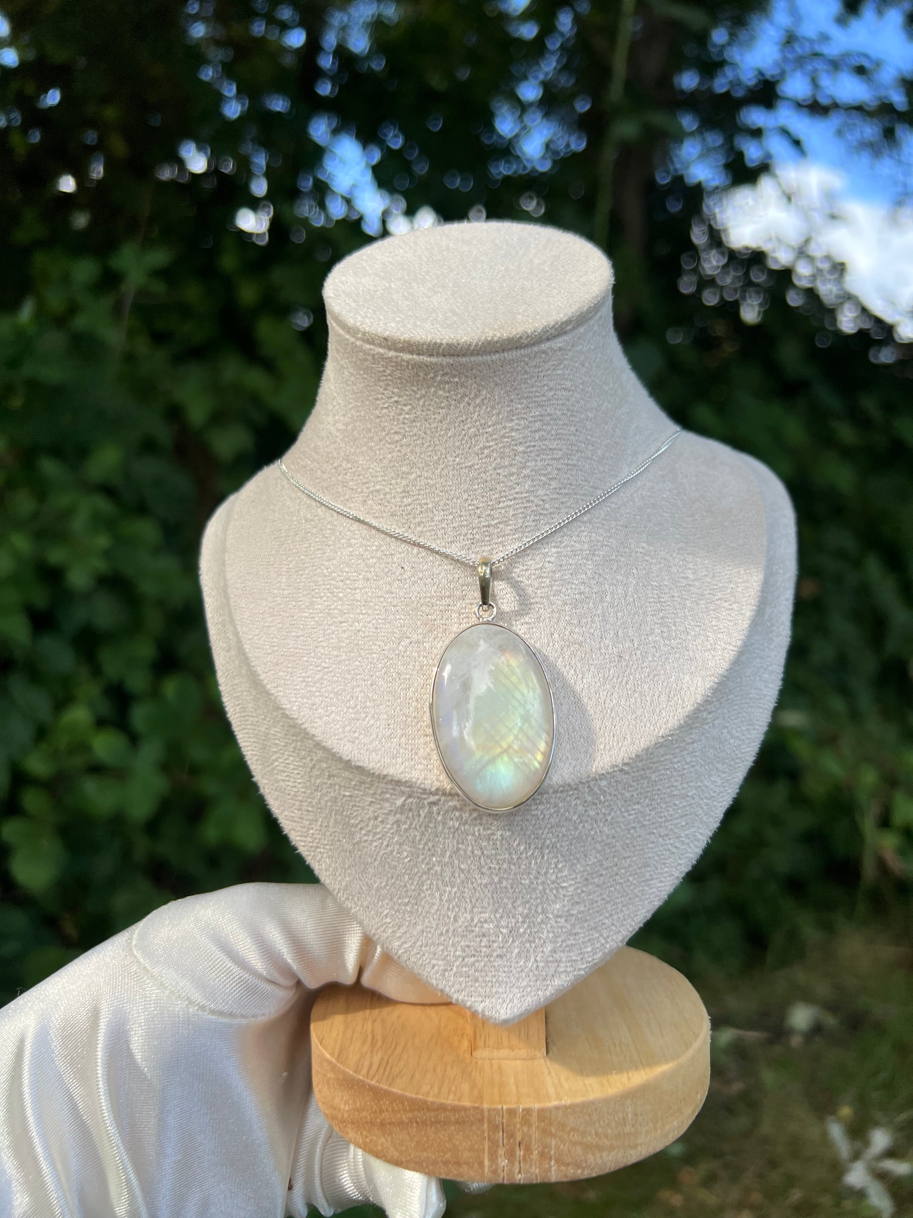 Zenvya - Regenboog Maansteen Ketting No 20 - One of a Kind - 925 zilver