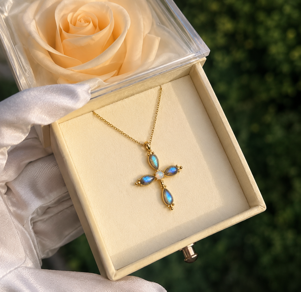 Zenvya - Labradoriet Ketting Kruis - 925 Sterling Zilver - Gold plated