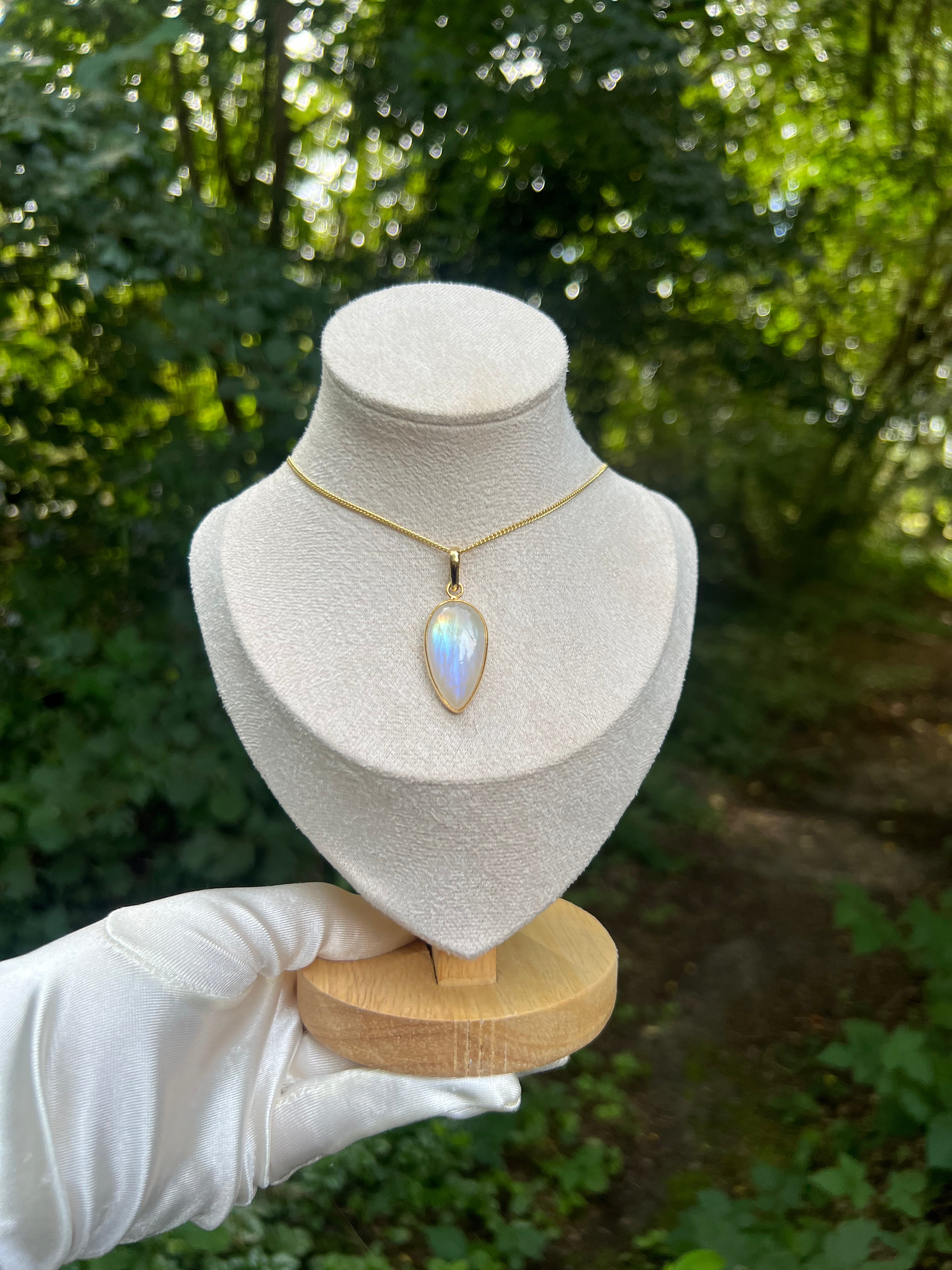 Zenvya - Regenboog Maansteen Ketting No 10  - One of a Kind - 925 zilver