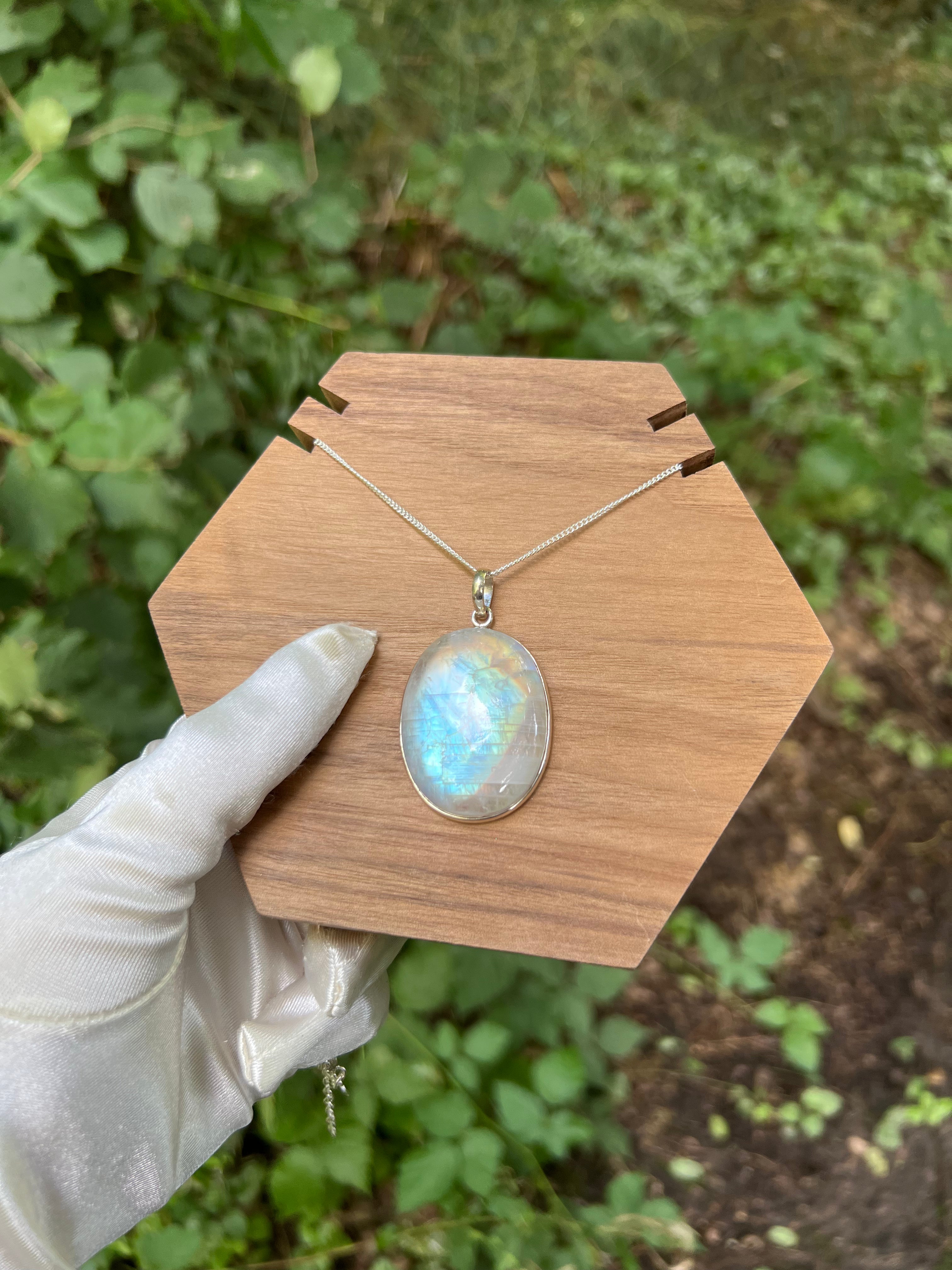 Zenvya - Regenboog Maansteen Ketting No 15  - One of a Kind - 925 zilver