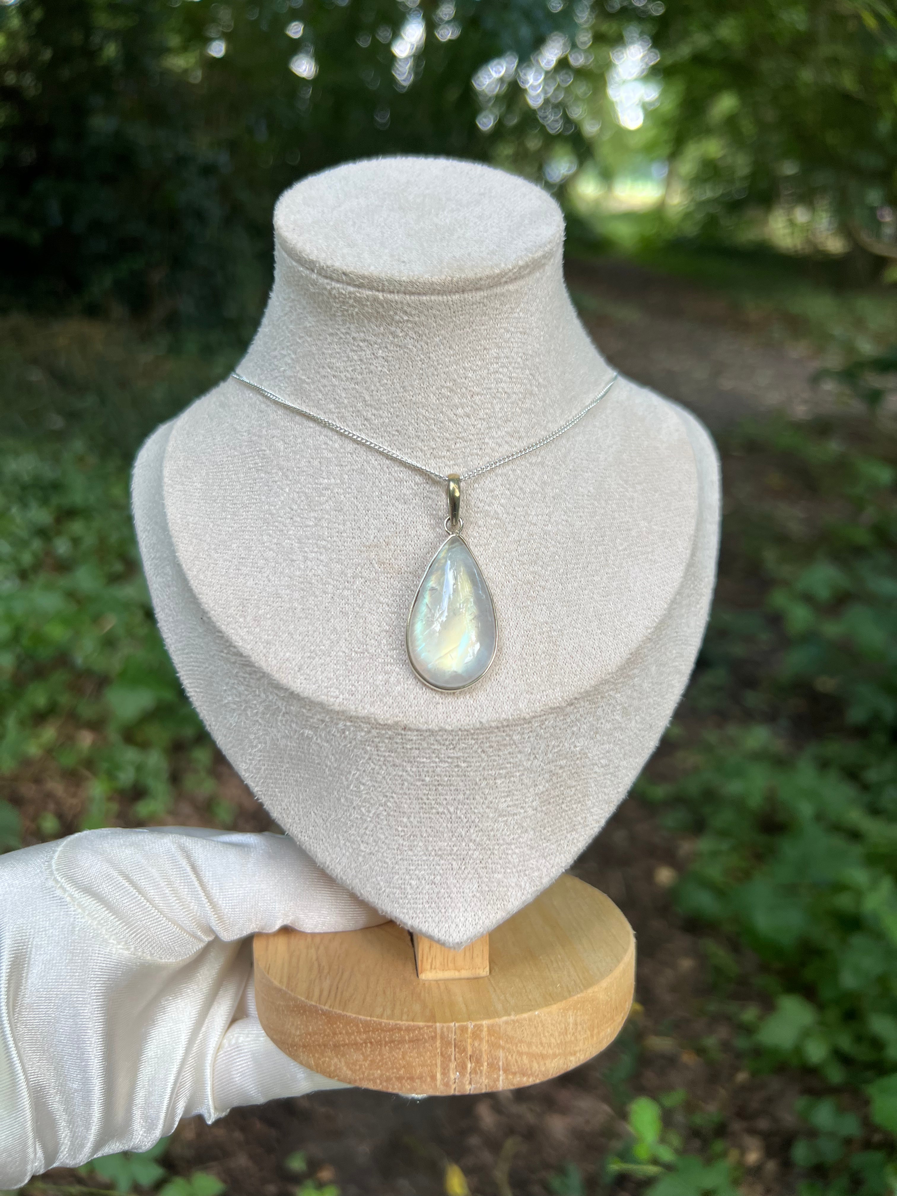 Zenvya - Regenboog Maansteen Ketting No 18  - One of a Kind - 925 zilver