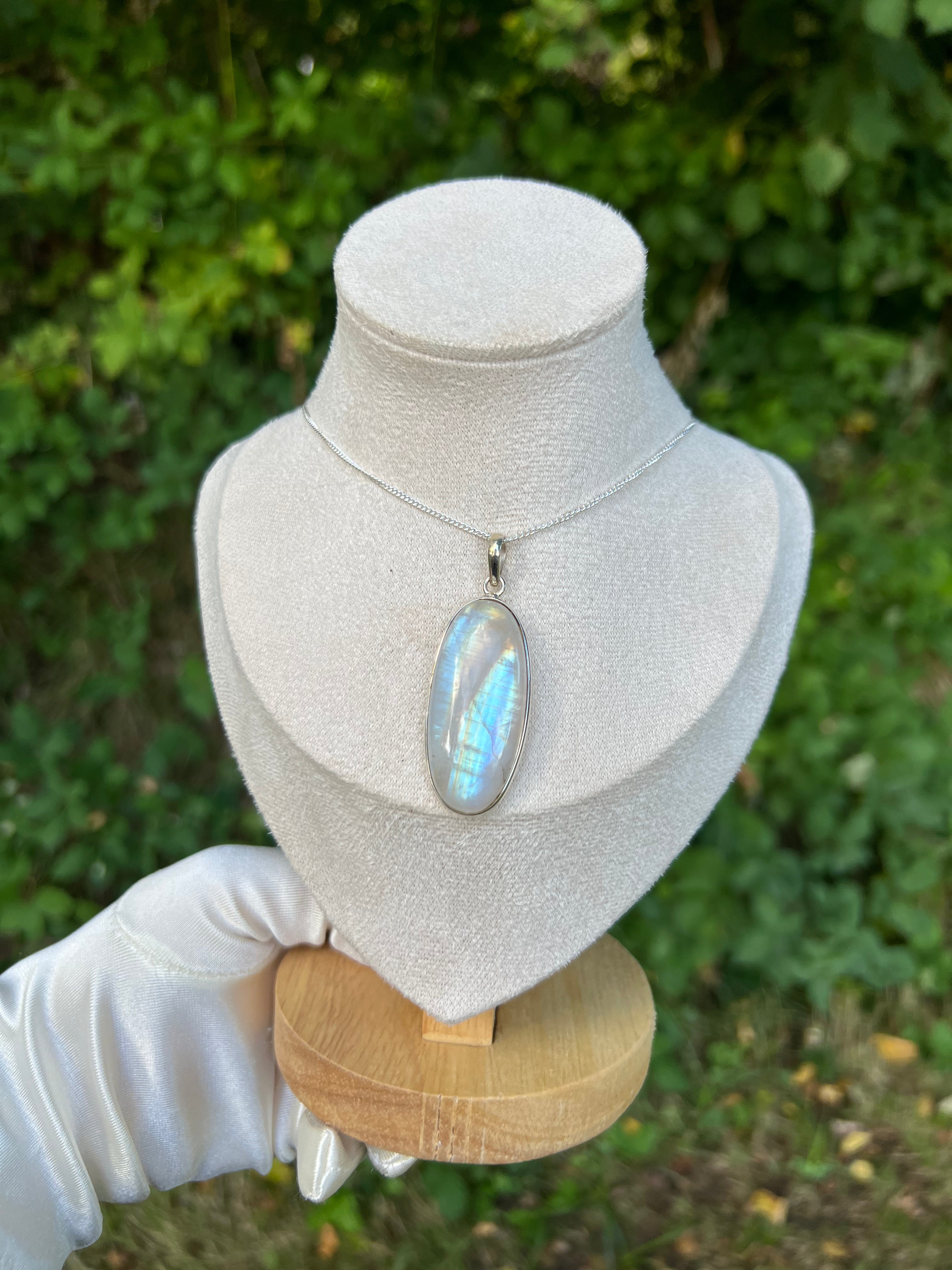 Zenvya - Regenboog Maansteen Ketting No 19  - One of a Kind - 925 zilver