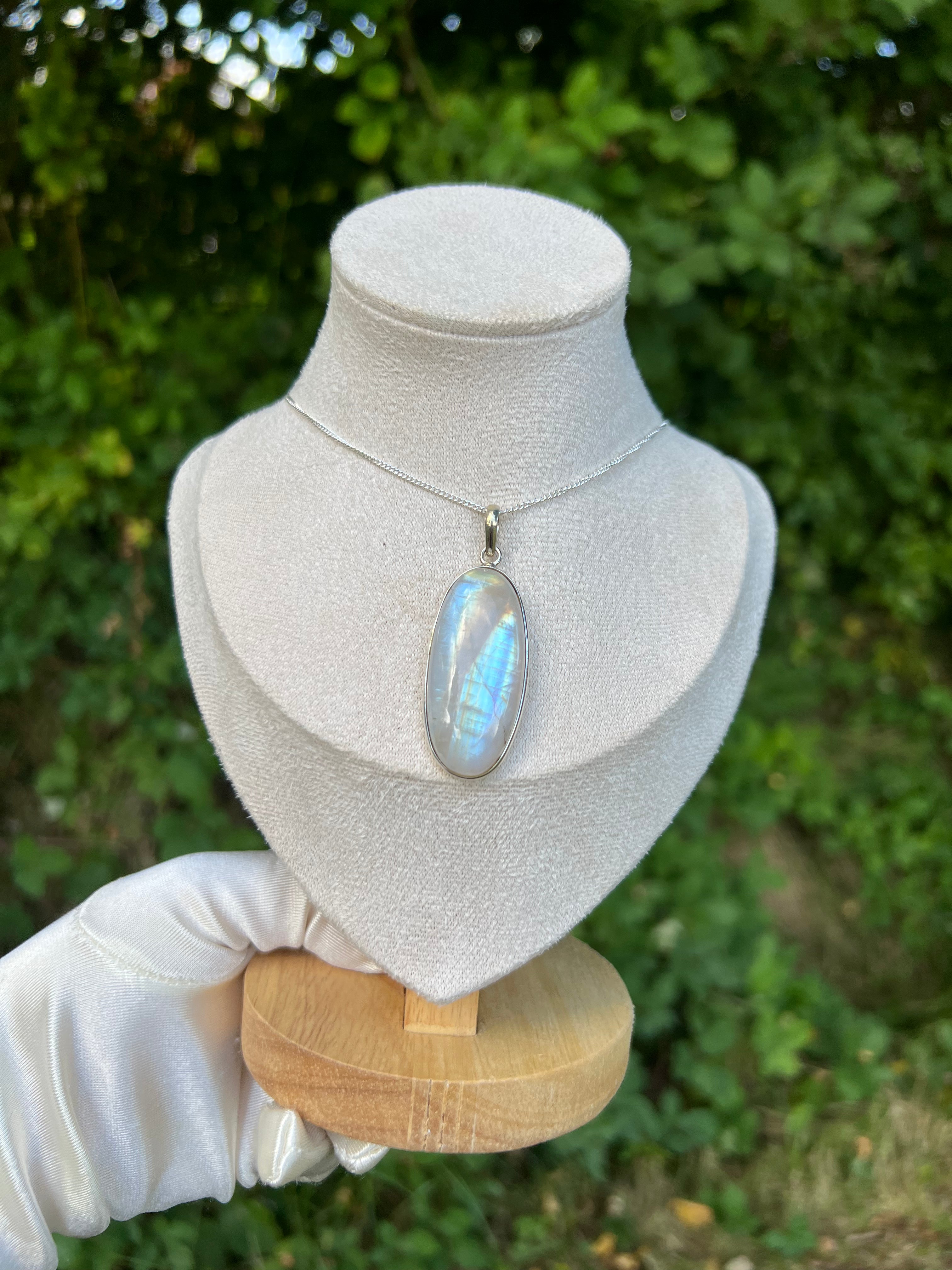 Zenvya - Regenboog Maansteen Ketting No 19  - One of a Kind - 925 zilver