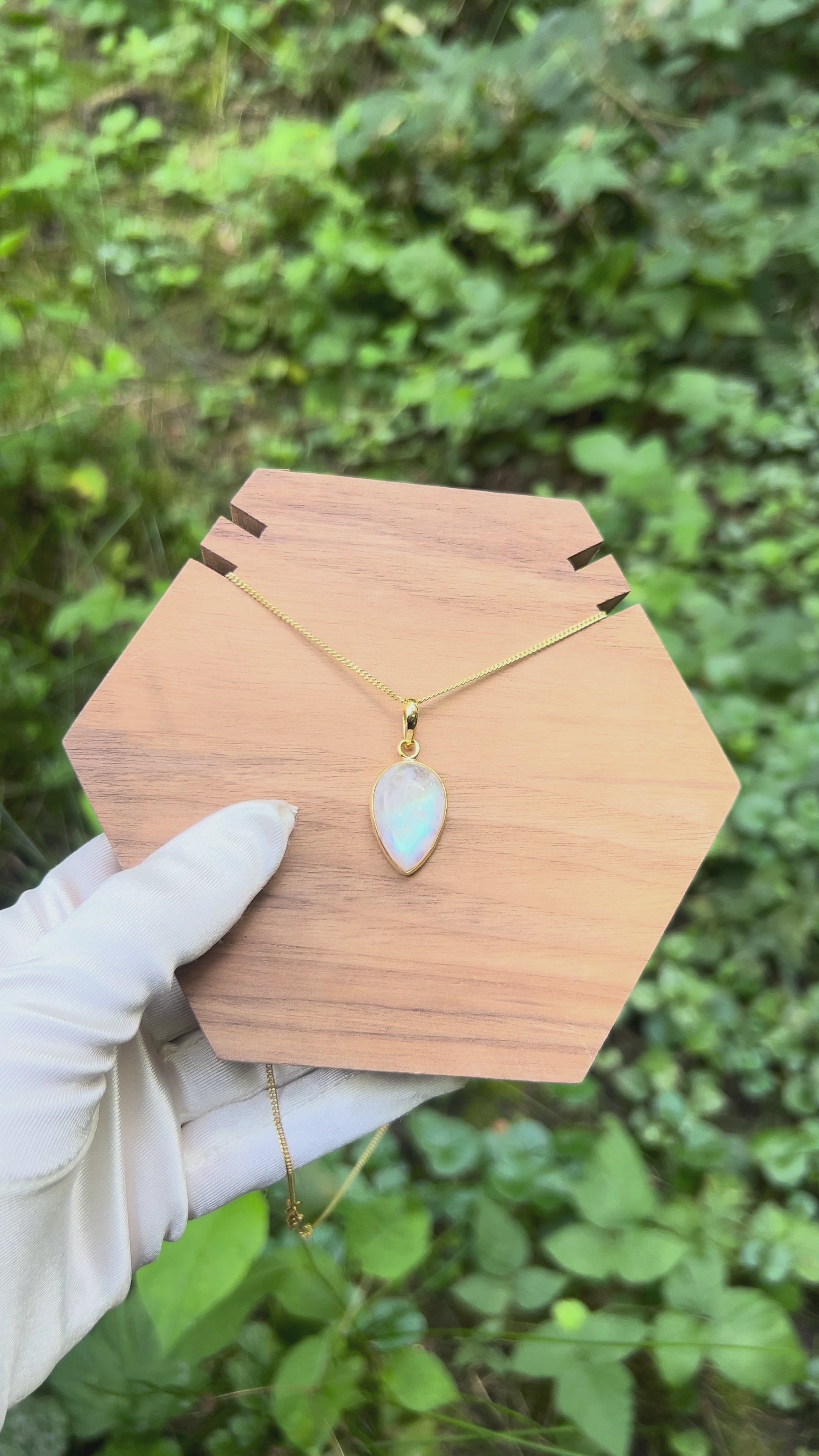Zenvya - Regenboog Maansteen Ketting No 8  - One of a Kind - 925 zilver - Gold lated